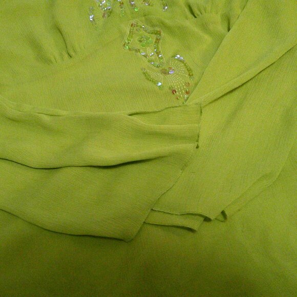Lime Green Sequinned Whimsical Blouse - Picture 3 of 3
